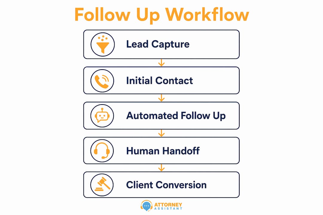 Infographic illustrating legal follow up workflow steps