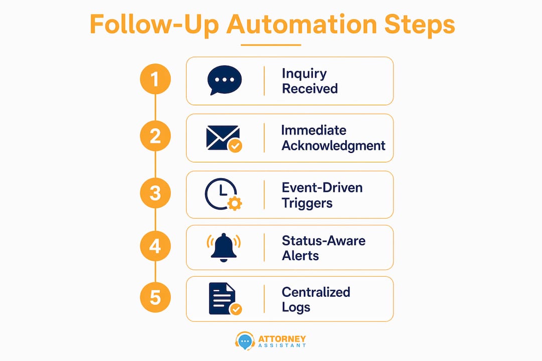 Vertical flow infographic showing automated follow-up steps