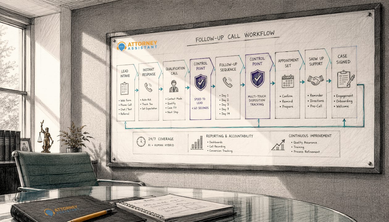 Line-art call tracking workflow diagram pinned