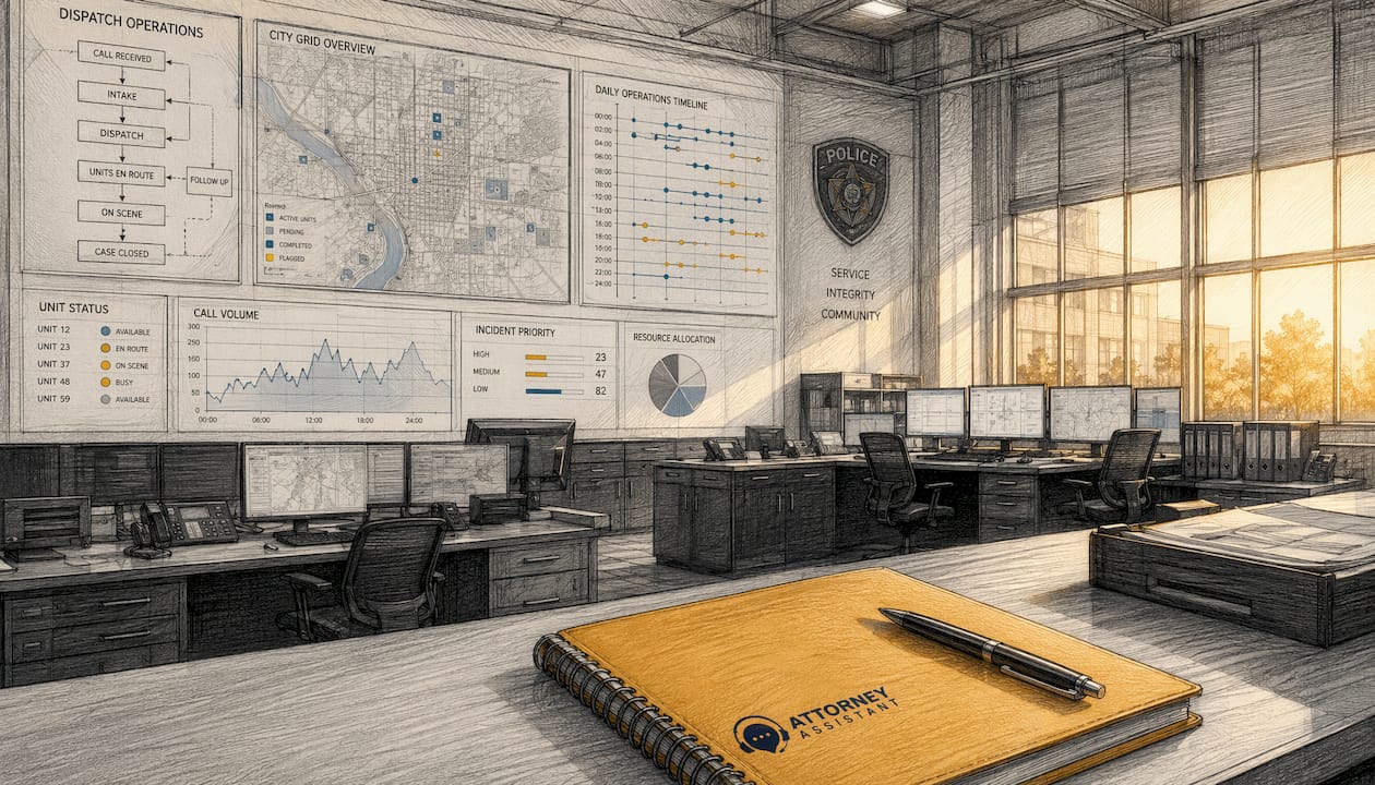 Sketch of police dispatch control room