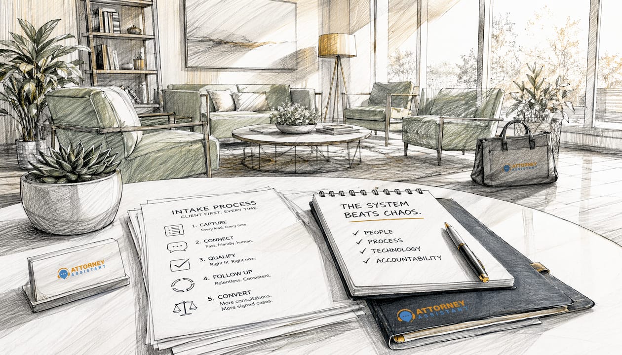 Line-art legal intake workspace