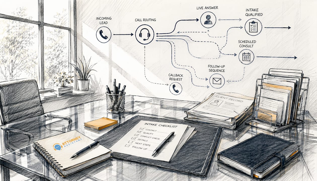 Overhead schematic of law firm call intake