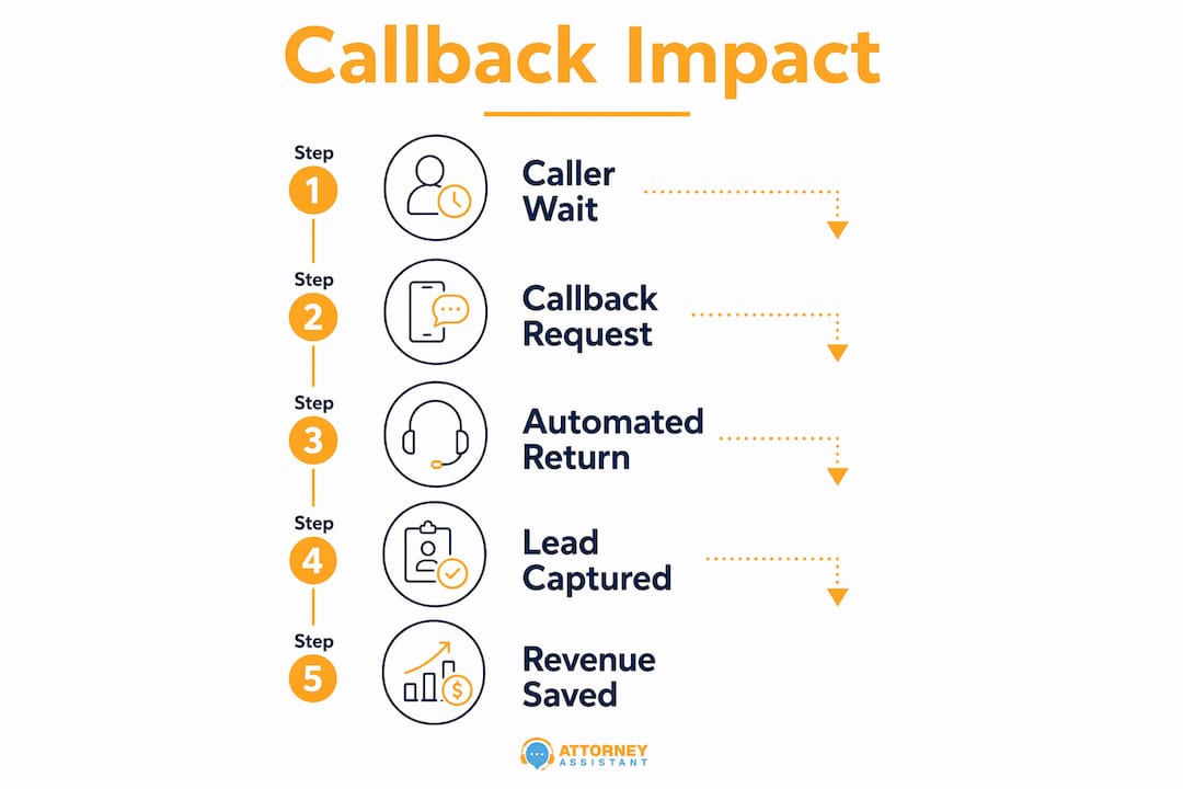 Infographic showing callback service steps and impact on call intake effectiveness