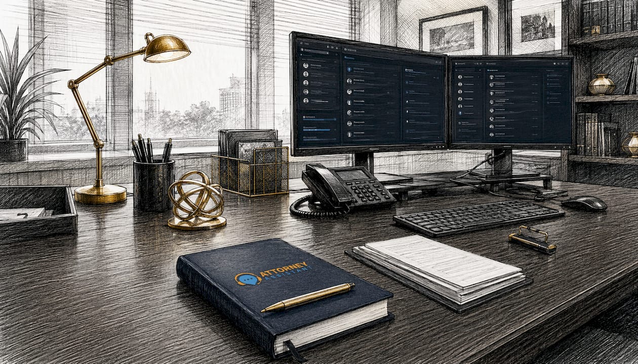 Side view of dual monitors with call logs