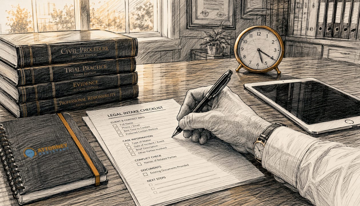 Legal intake checklist with timestamp close-up