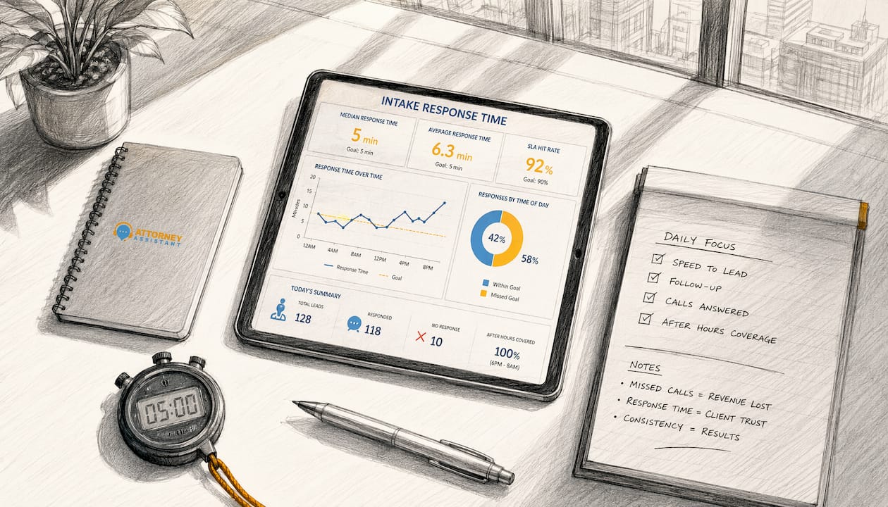 Tablet with lead response time dashboard and stopwatch