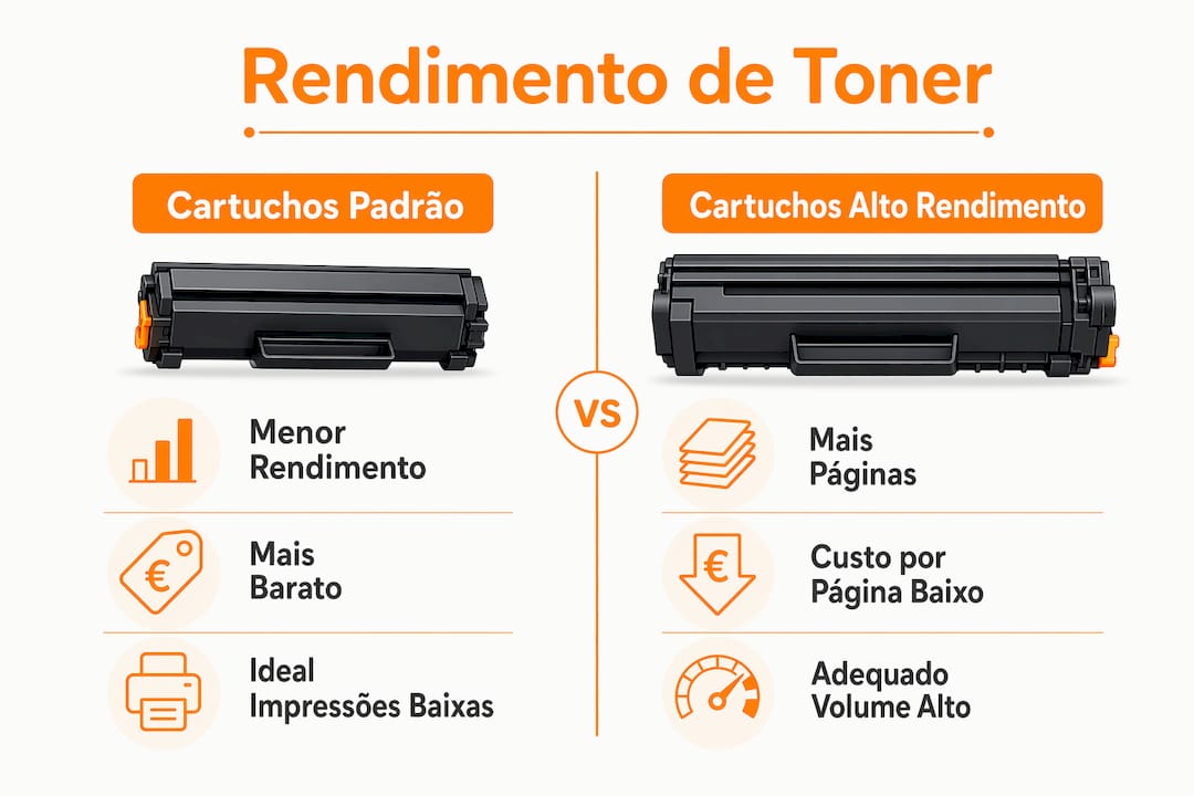 Infográfico a destacar as diferenças entre tinteiros normais e de alta capacidade