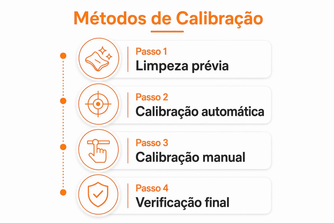 Infográfico com os principais passos para calibrar as cabeças de impressão