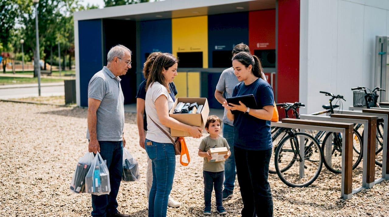 Cidadãos a levar toners usados ao ecoponto para serem corretamente reciclados.