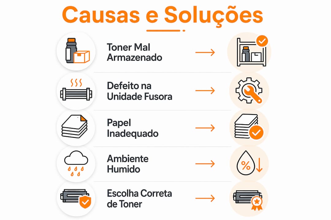 Infográfico: principais motivos para o aparecimento de manchas de toner e como resolvê-los