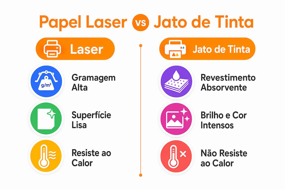 Infográfico: diferenças entre papel para impressoras laser e papel para impressoras a jato de tinta