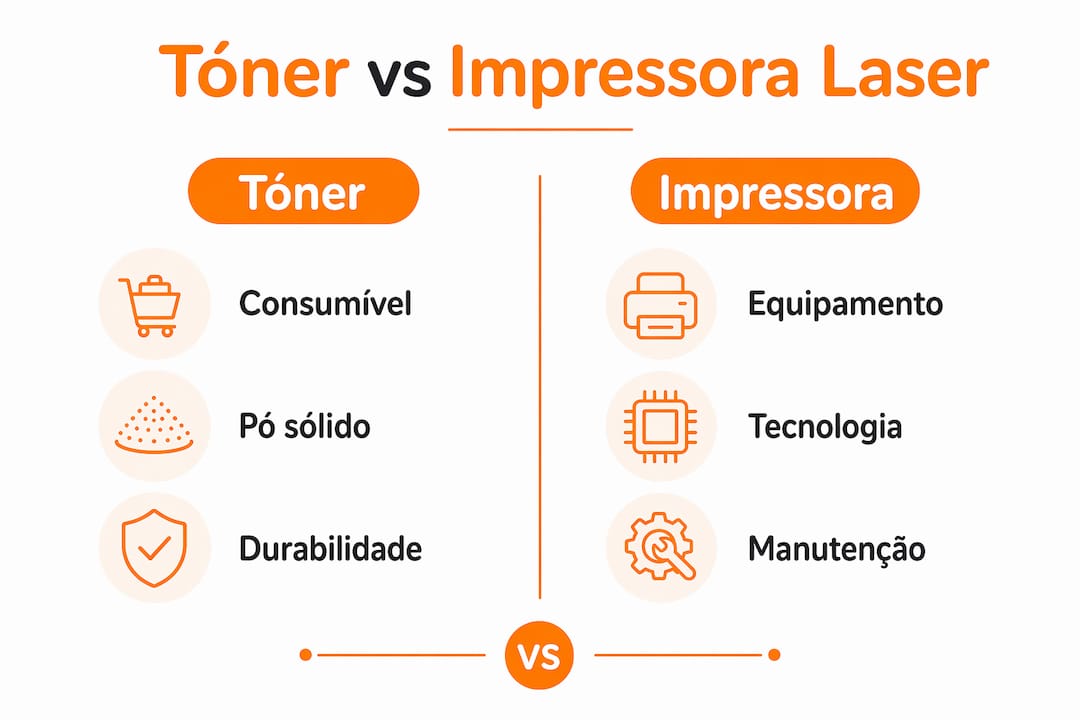 Infográfico com comparação lado a lado entre toner e impressoras laser