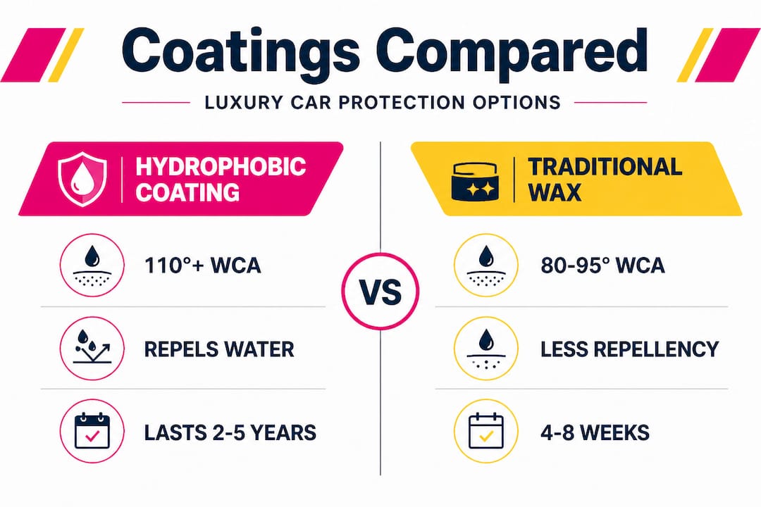 Infographic comparing hydrophobic coating and car wax