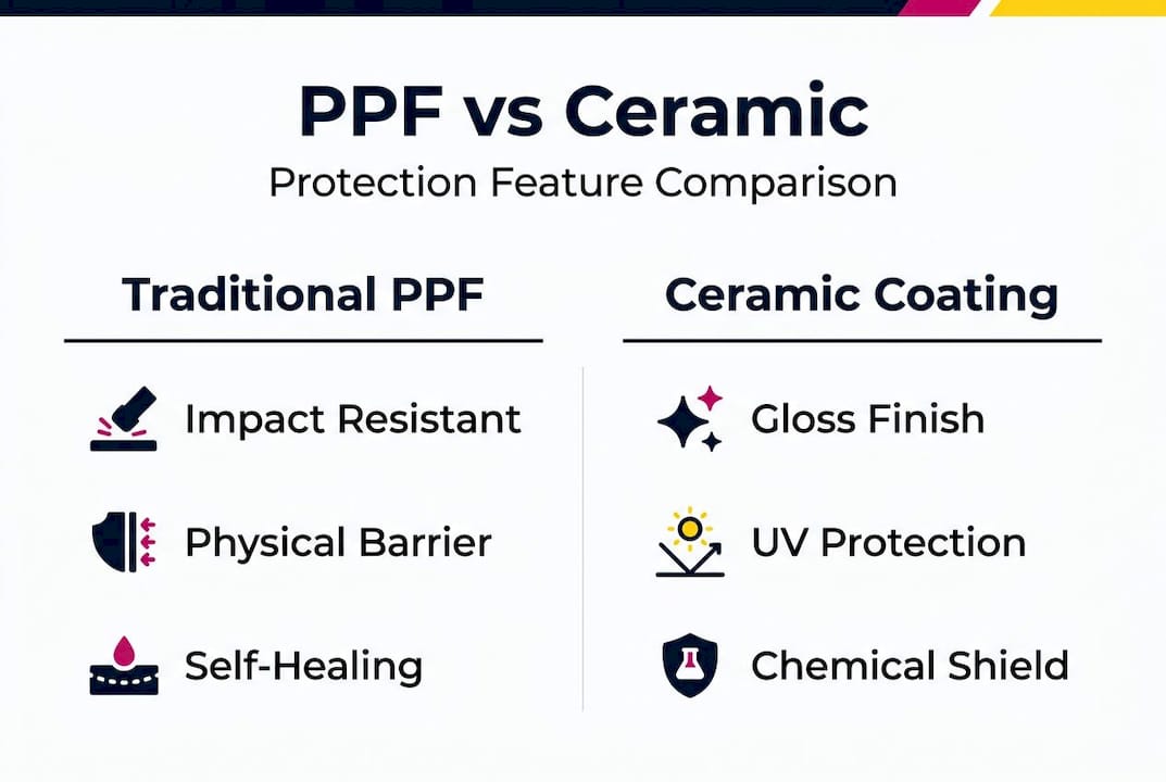 Infographic comparing PPF and ceramic protection