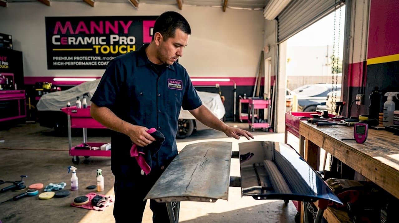 Technician compares UV-protected versus standard panels