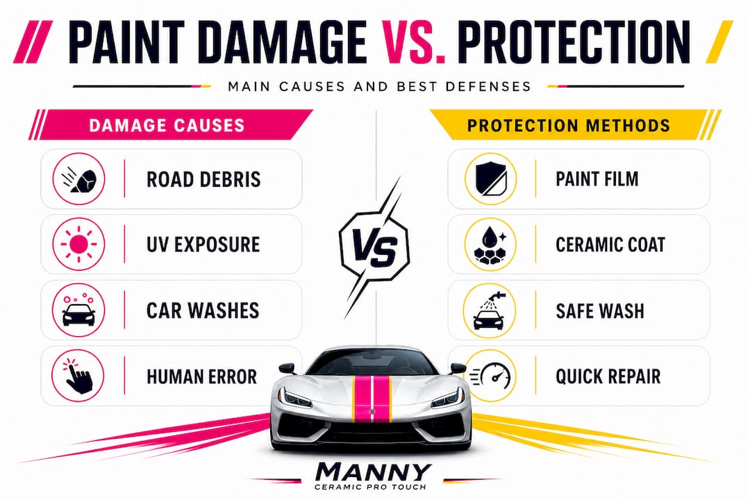Infographic showing causes of paint damage and protection methods