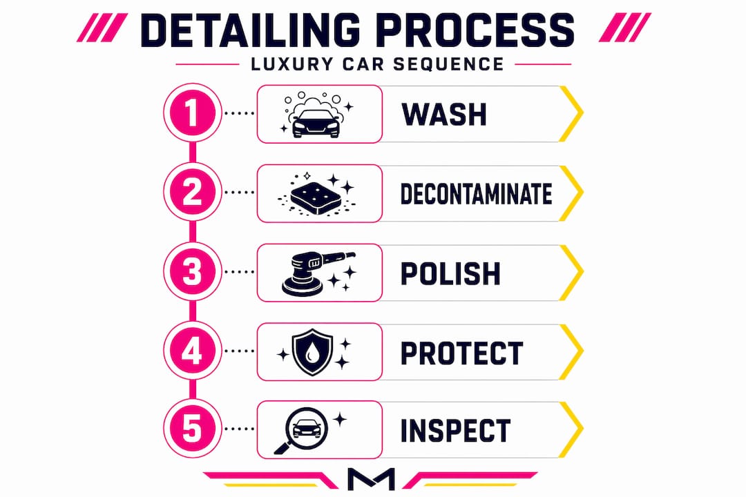 Infographic showing luxury car detailing process steps