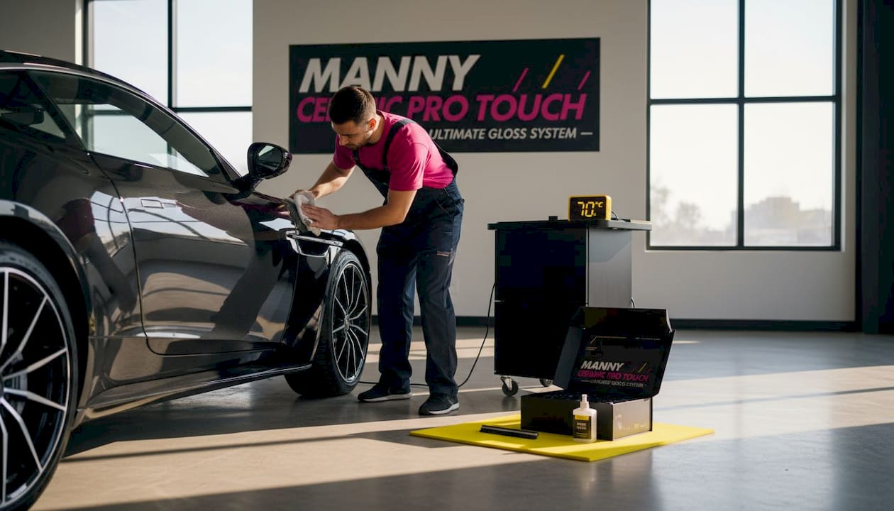 Technician preparing panel for ceramic coating