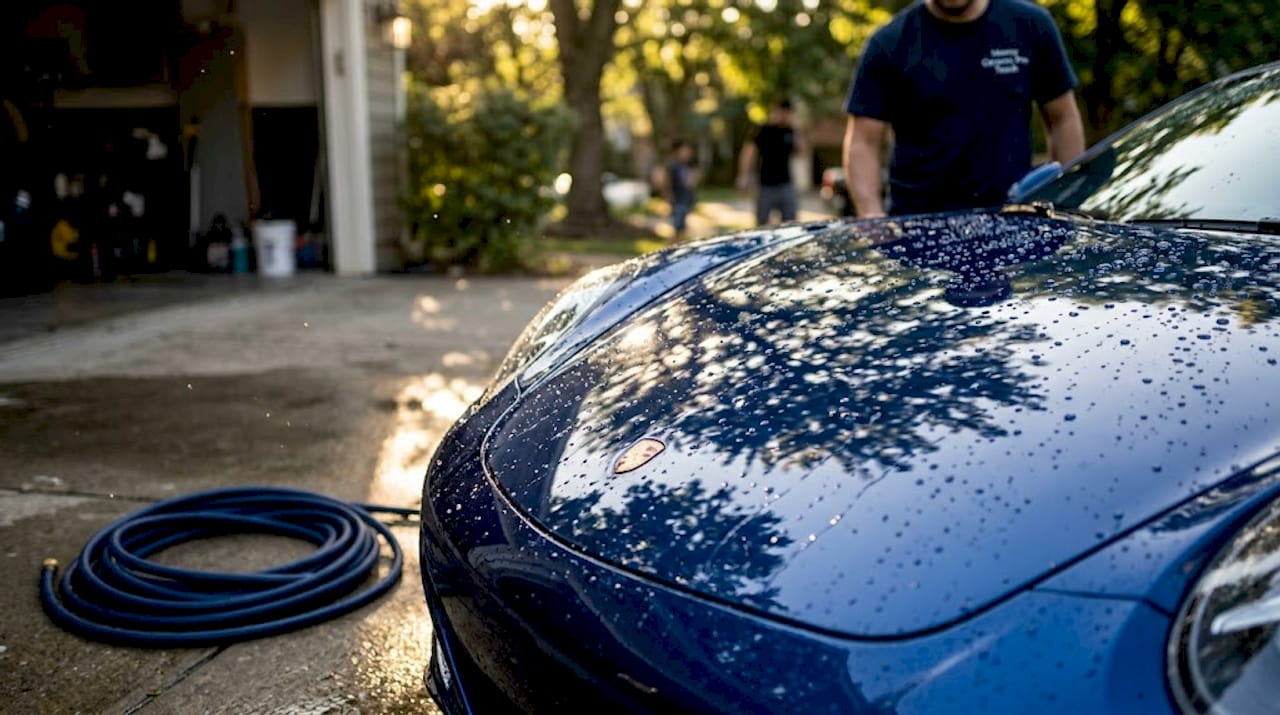 Water beading on coated car hood