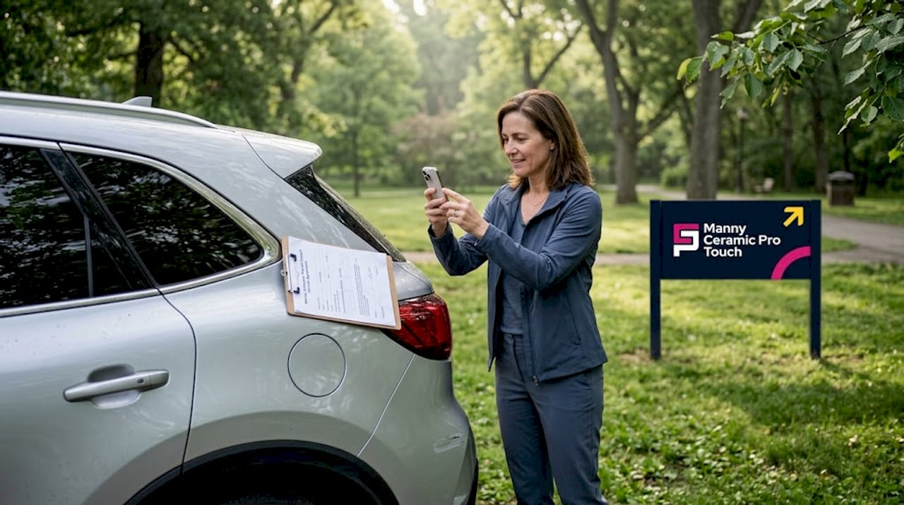 Client documenting her car before service