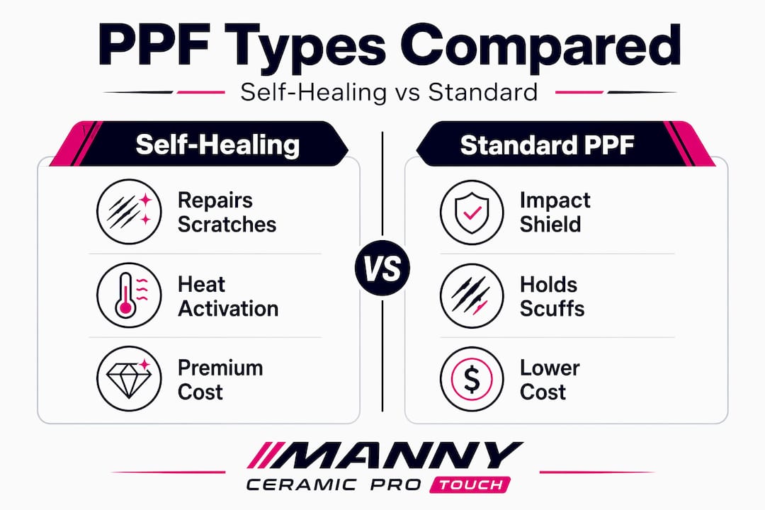 Infographic comparing self-healing PPF and standard PPF