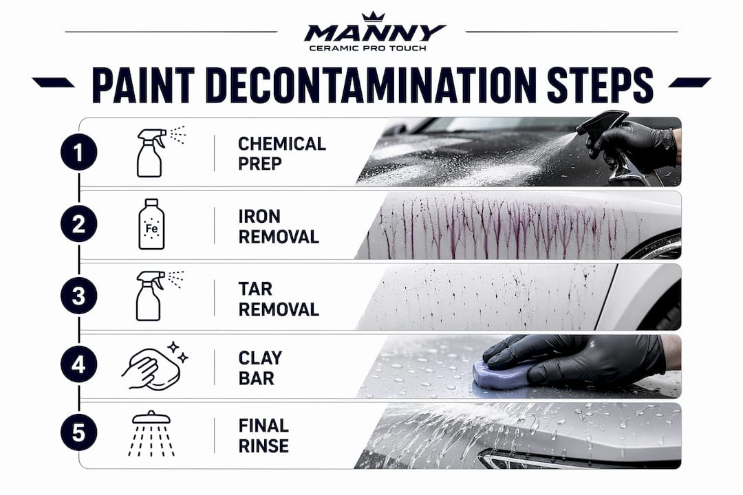 Infographic showing step-by-step paint decontamination workflow