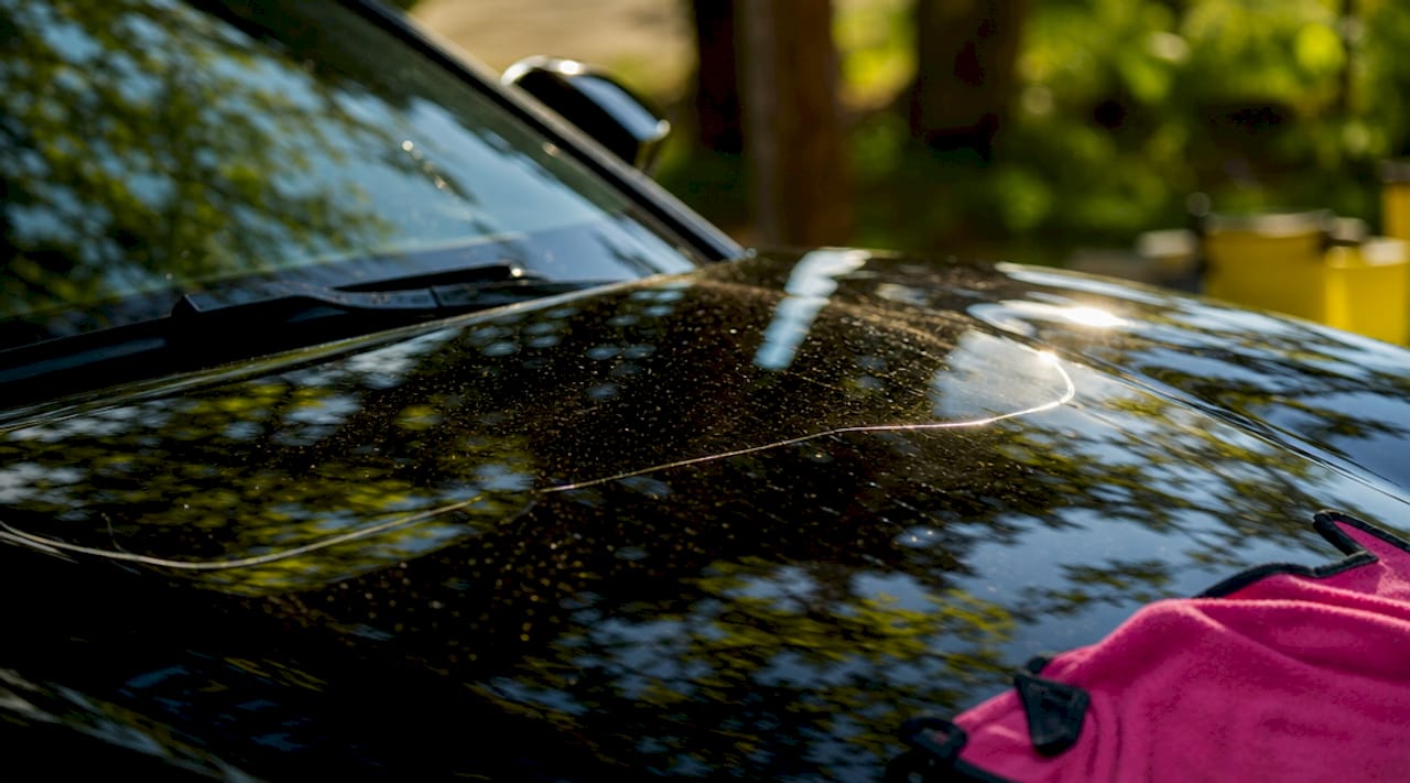 Close-up of protective paint film on luxury car surface