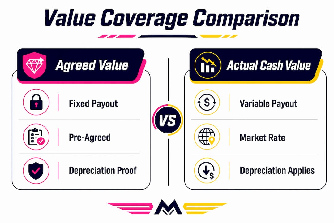 Infographic comparing agreed value and actual cash value insurance