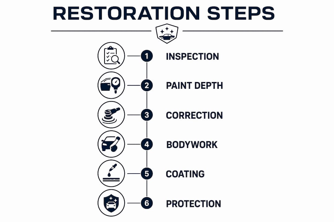 Infographic illustrating car restoration steps