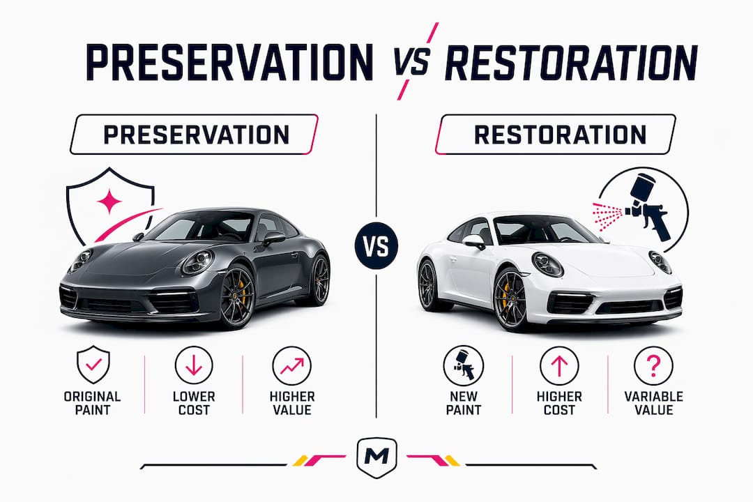 Infographic comparing automotive preservation and restoration