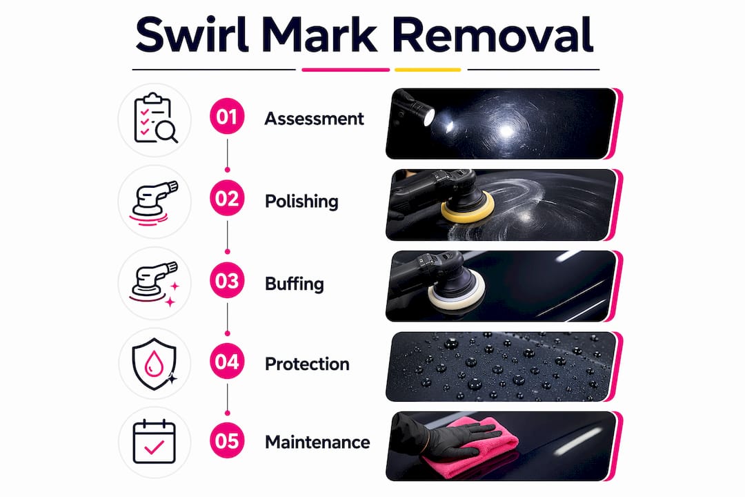 Infographic showing swirl mark removal process steps