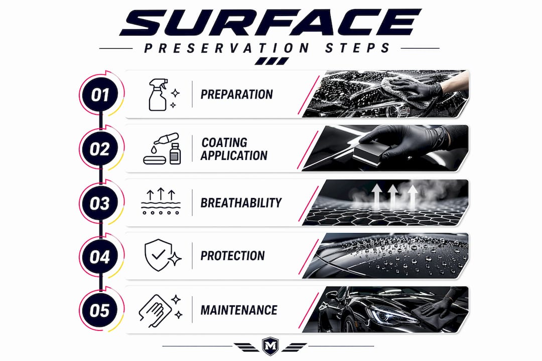 Infographic illustrating surface preservation process steps