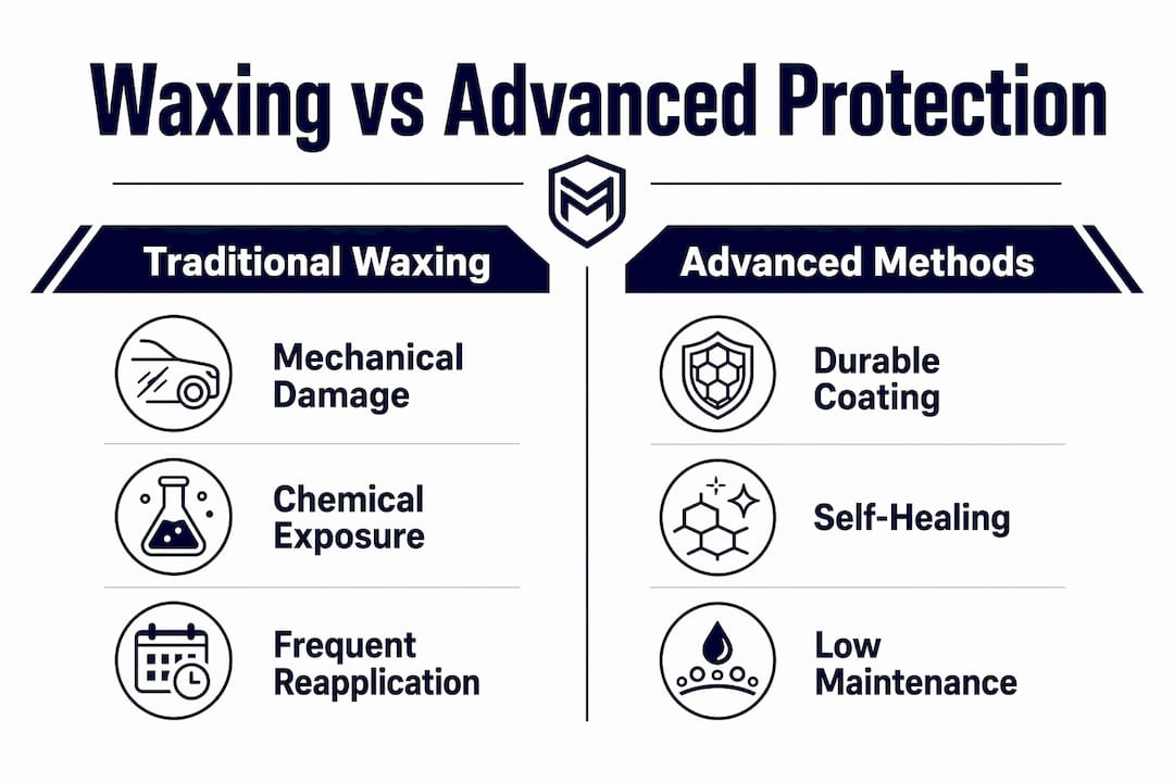 Comparison infographic of waxing risks and advanced protection