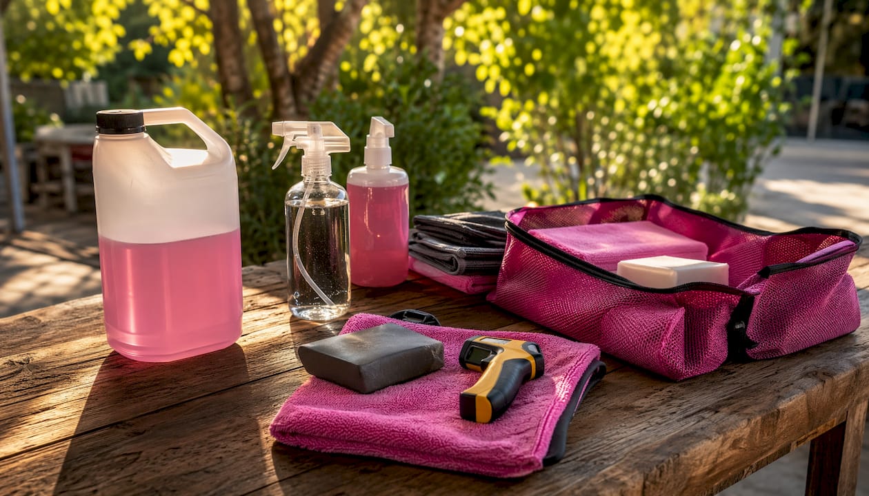 Tools for ceramic booster car prep neatly arranged