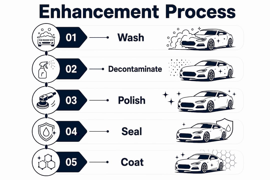 Infographic showing car shine enhancement steps