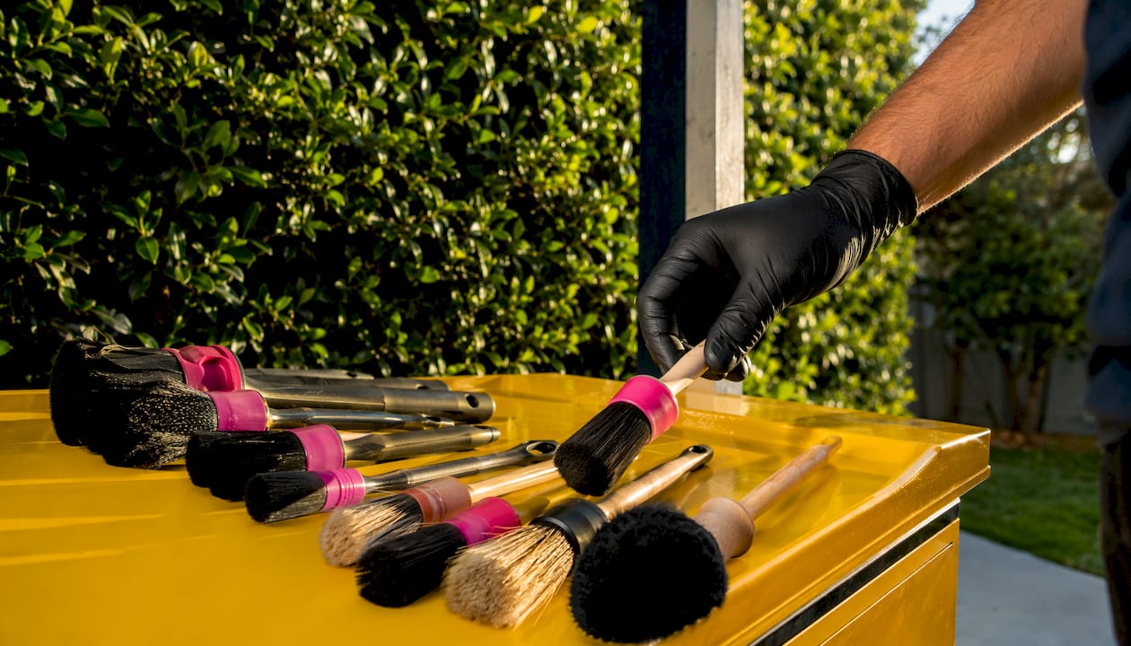 Various detailing brushes ready for tight spots
