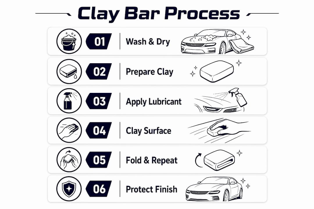 Infographic showing clay bar process steps