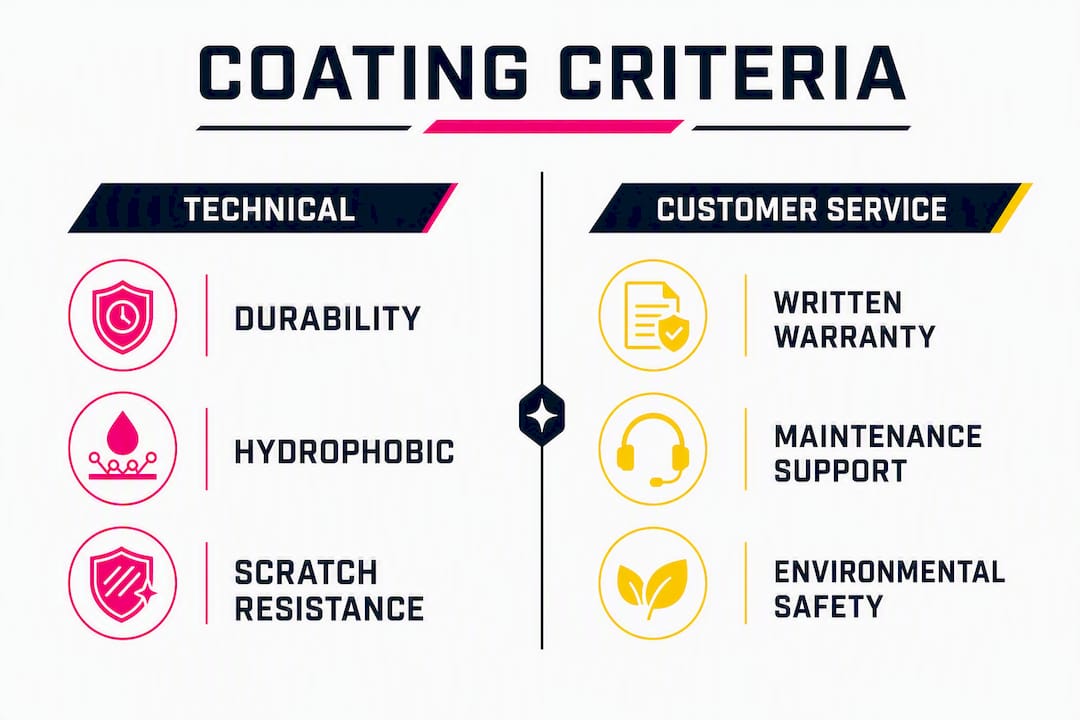 Infographic comparing coating technical and customer service criteria