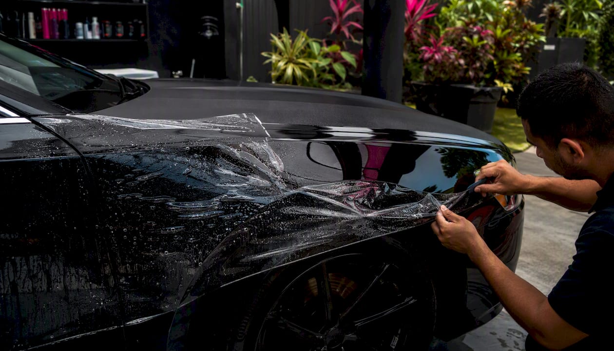 Luxury car front-end paint protection film and ceramic coating