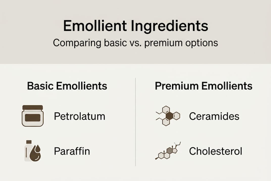 Infographic comparing basic and premium emollients