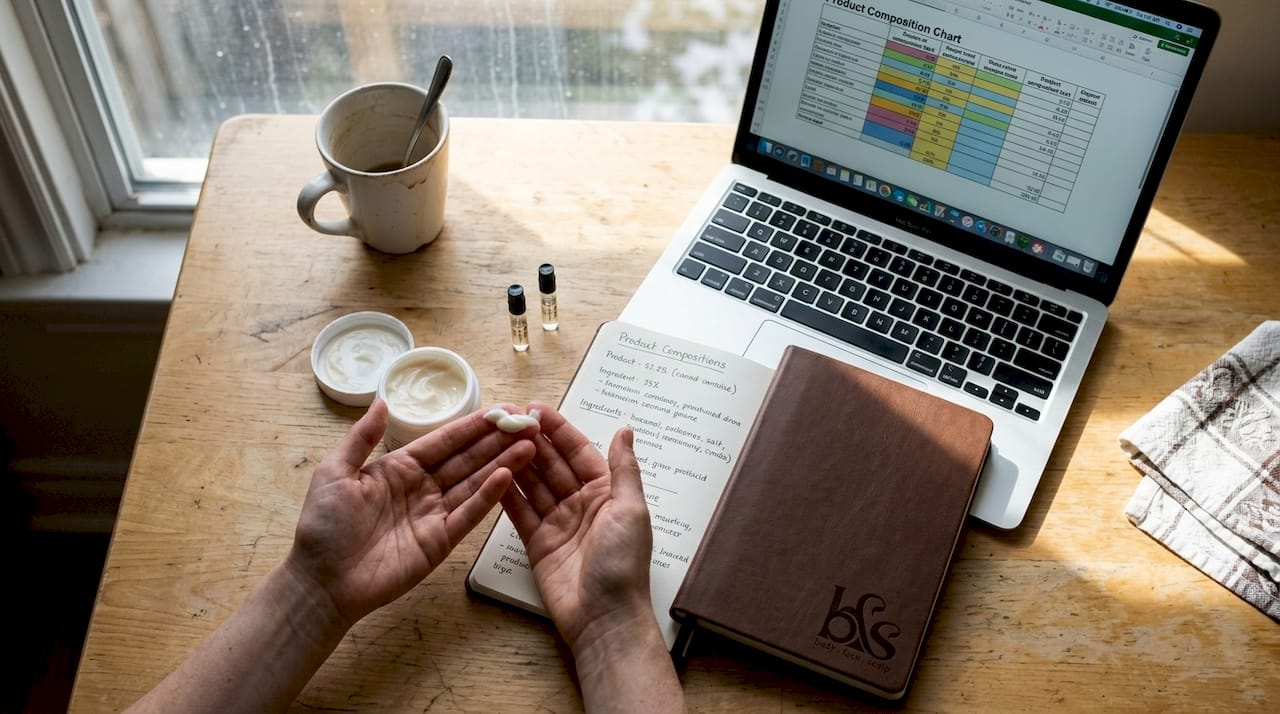 Hands testing cream skincare product