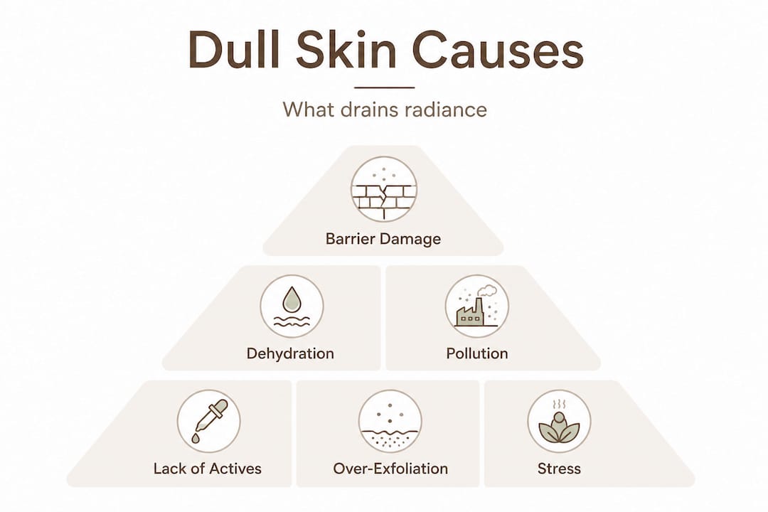 Hierarchy infographic showing main causes of dull skin