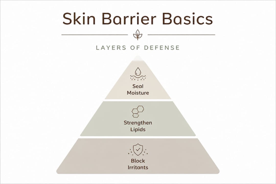 Hierarchy infographic of skin barrier protection steps