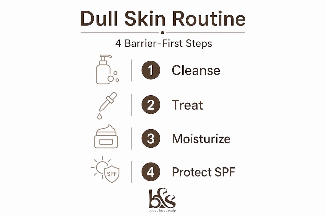 Infographic showing four-step dull skin treatment