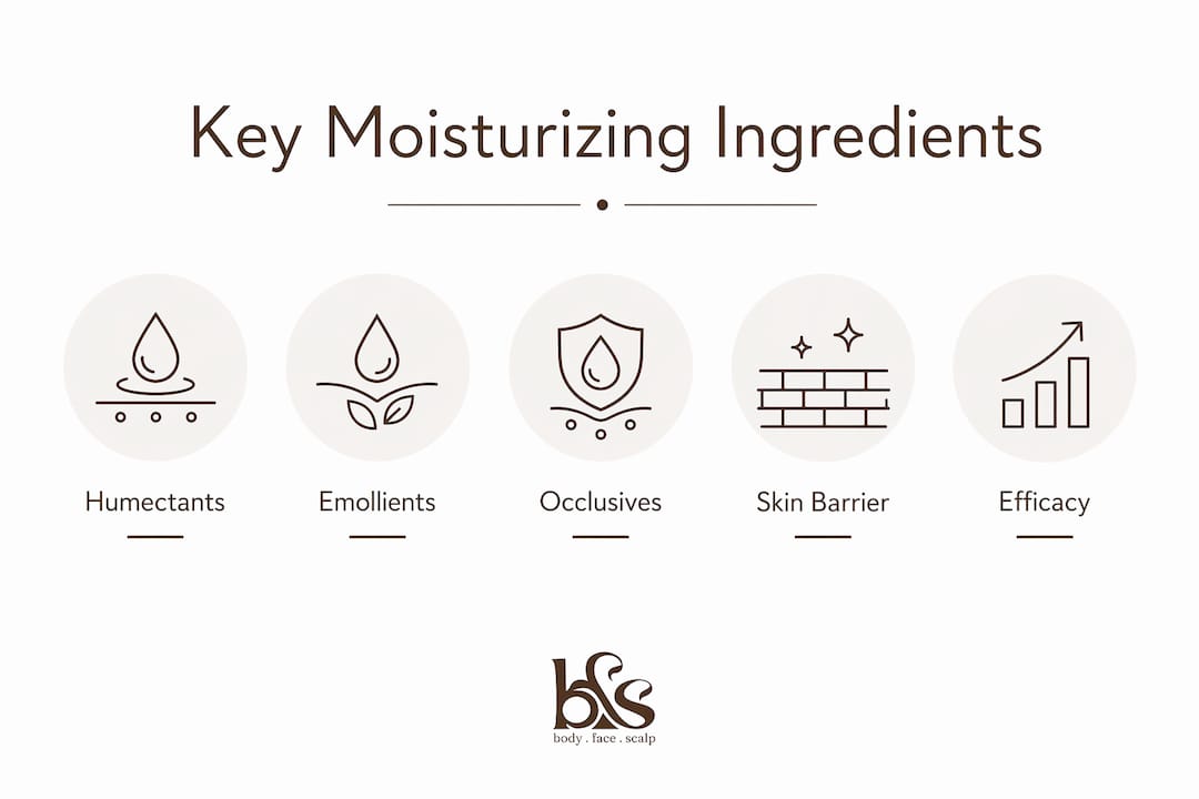 Infographic illustrating moisturizing ingredient categories