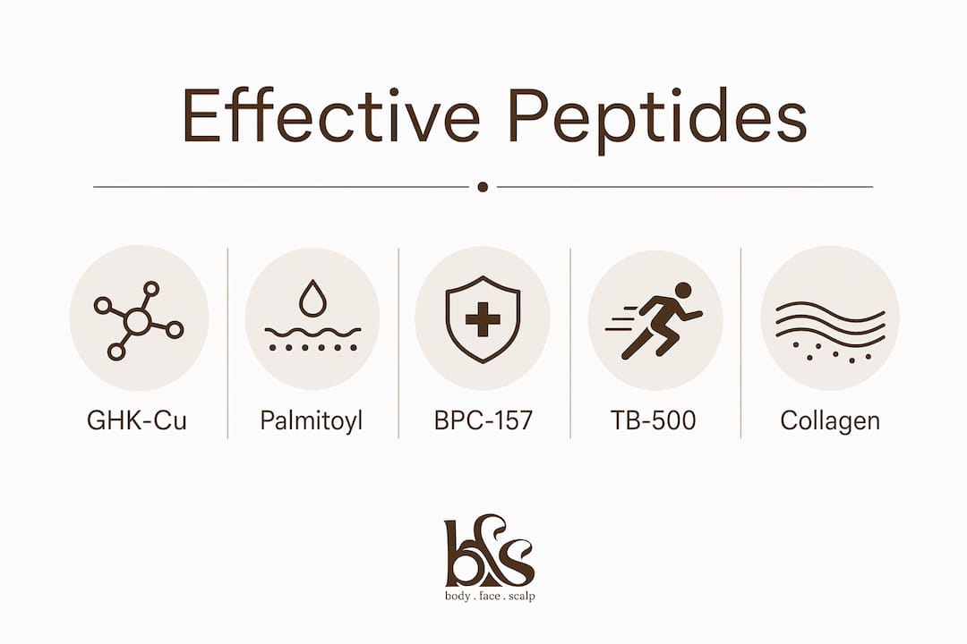 Infographic showing ranked effective peptides for skin aging