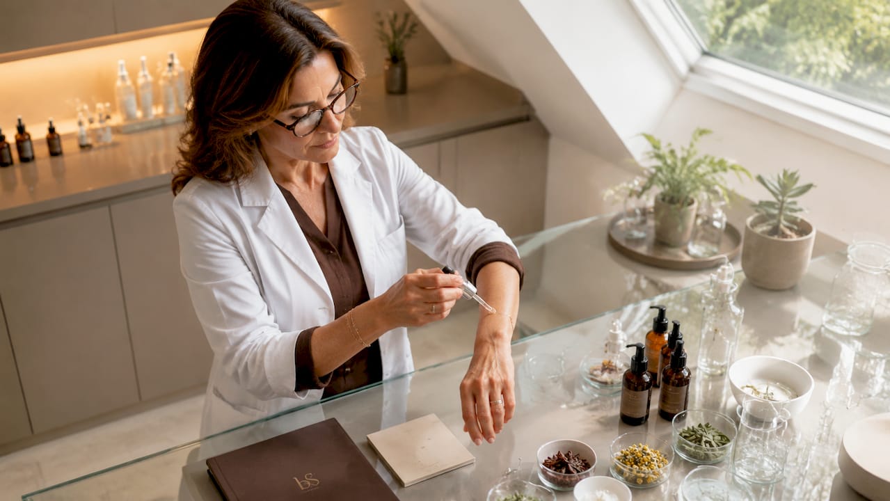Dermatologist applying brightening serum in clinic