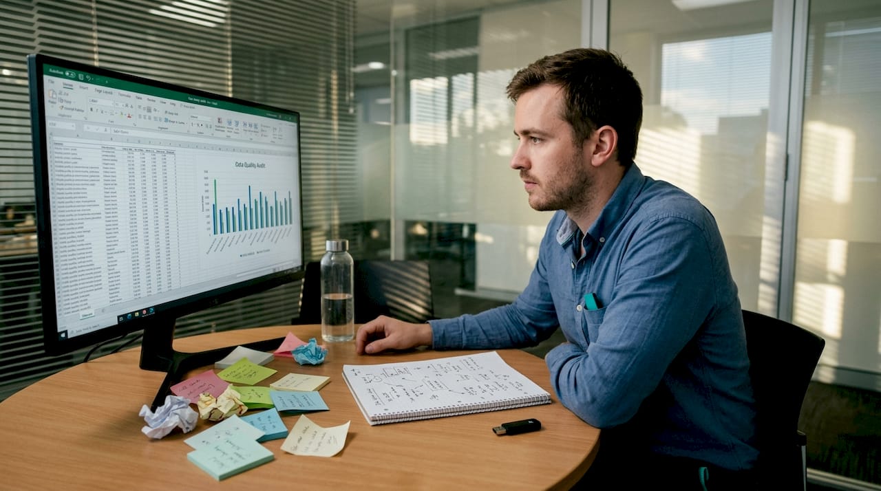 Analyst reviewing data quality audit