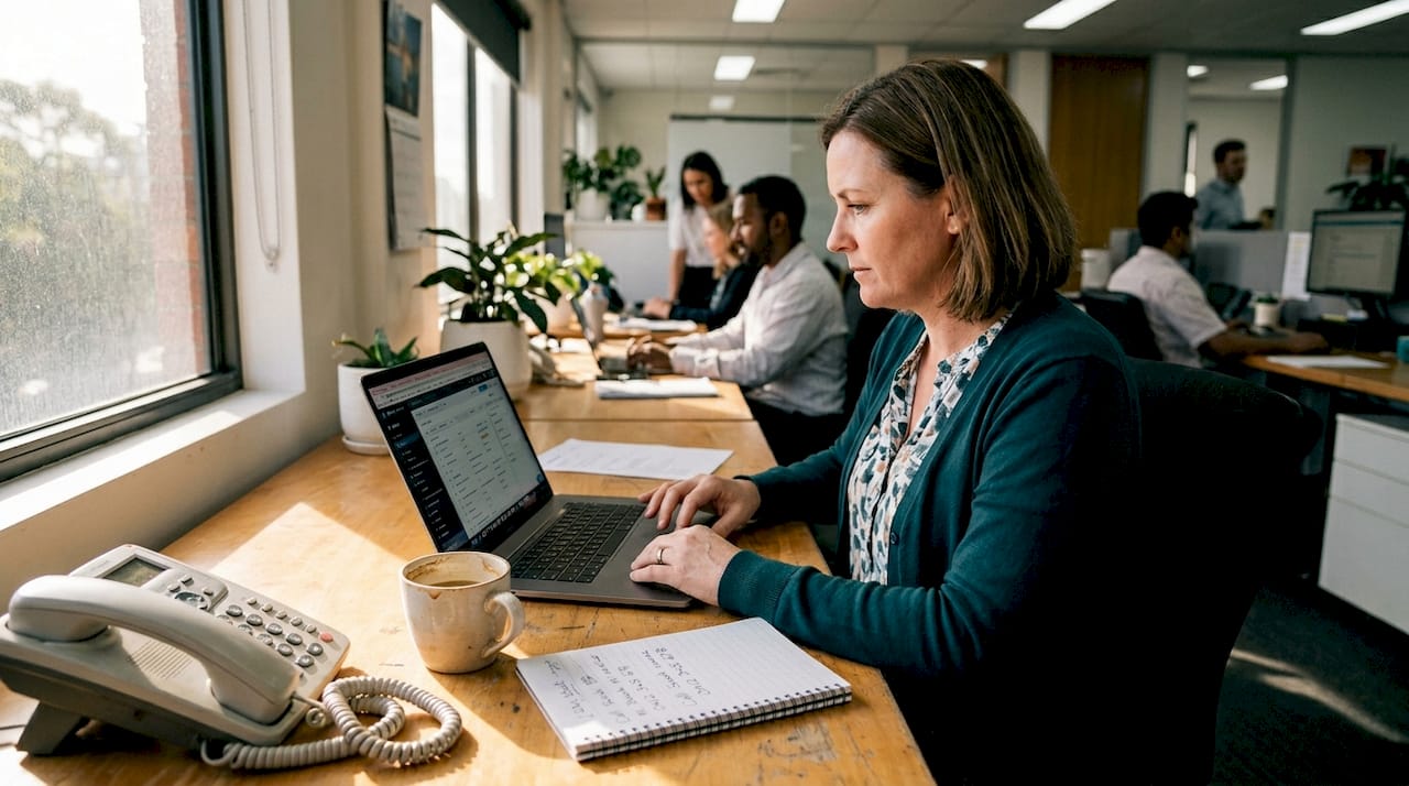 Employee uses AI tool at workplace desk
