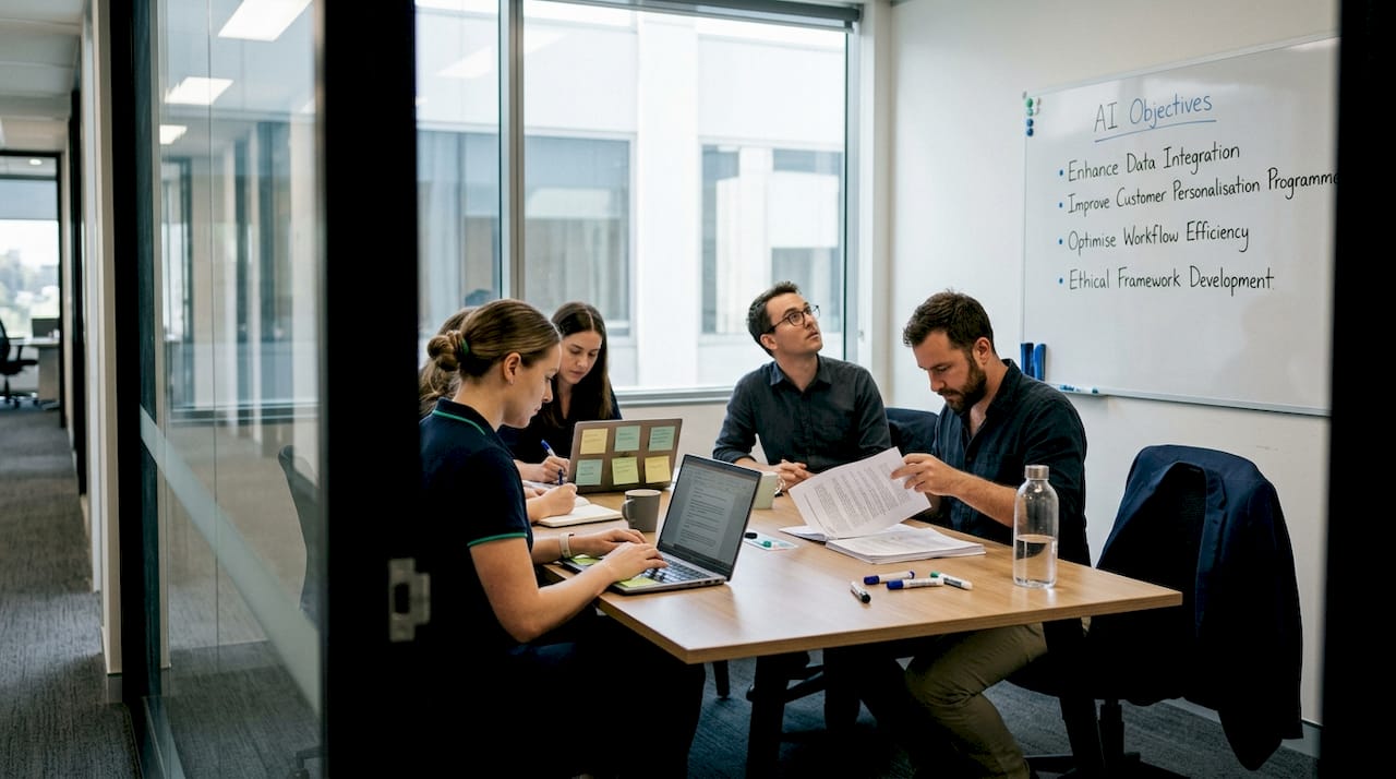 Small business team setting AI objectives